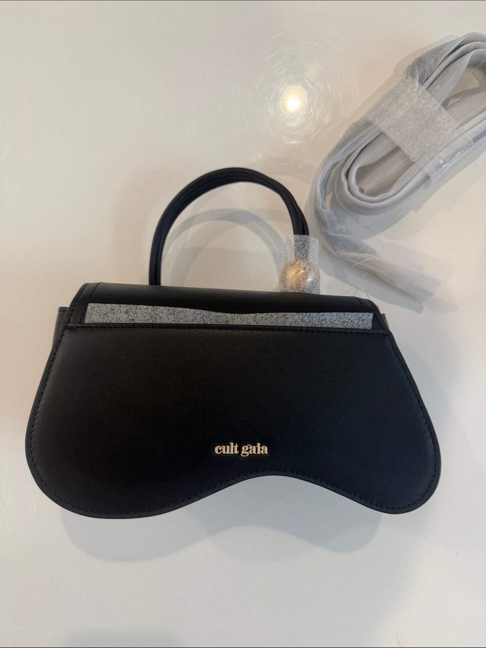 cult gaia Black Leather Crossbody Bag with Gold Hardware - Picture 9 of 11